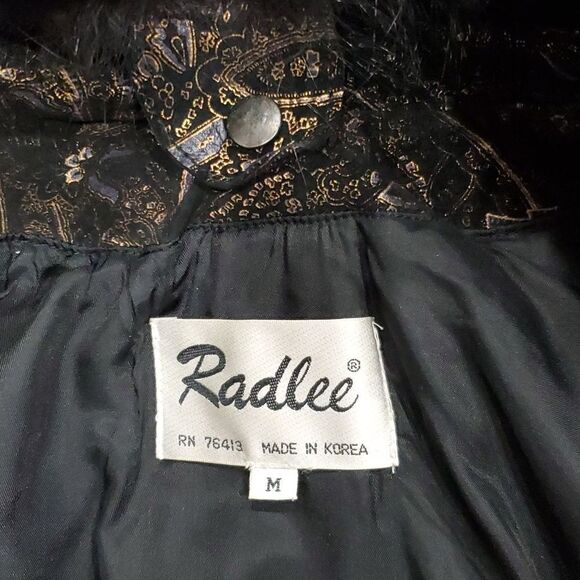 Vintage 1960s Radlee Patterned Leather Coat with Genuine Fox Fur Collar Sz M - Picture 13 of 16